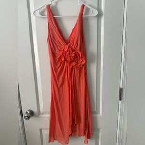 Versace Asymmetrical Coral Dress with Floral Detail